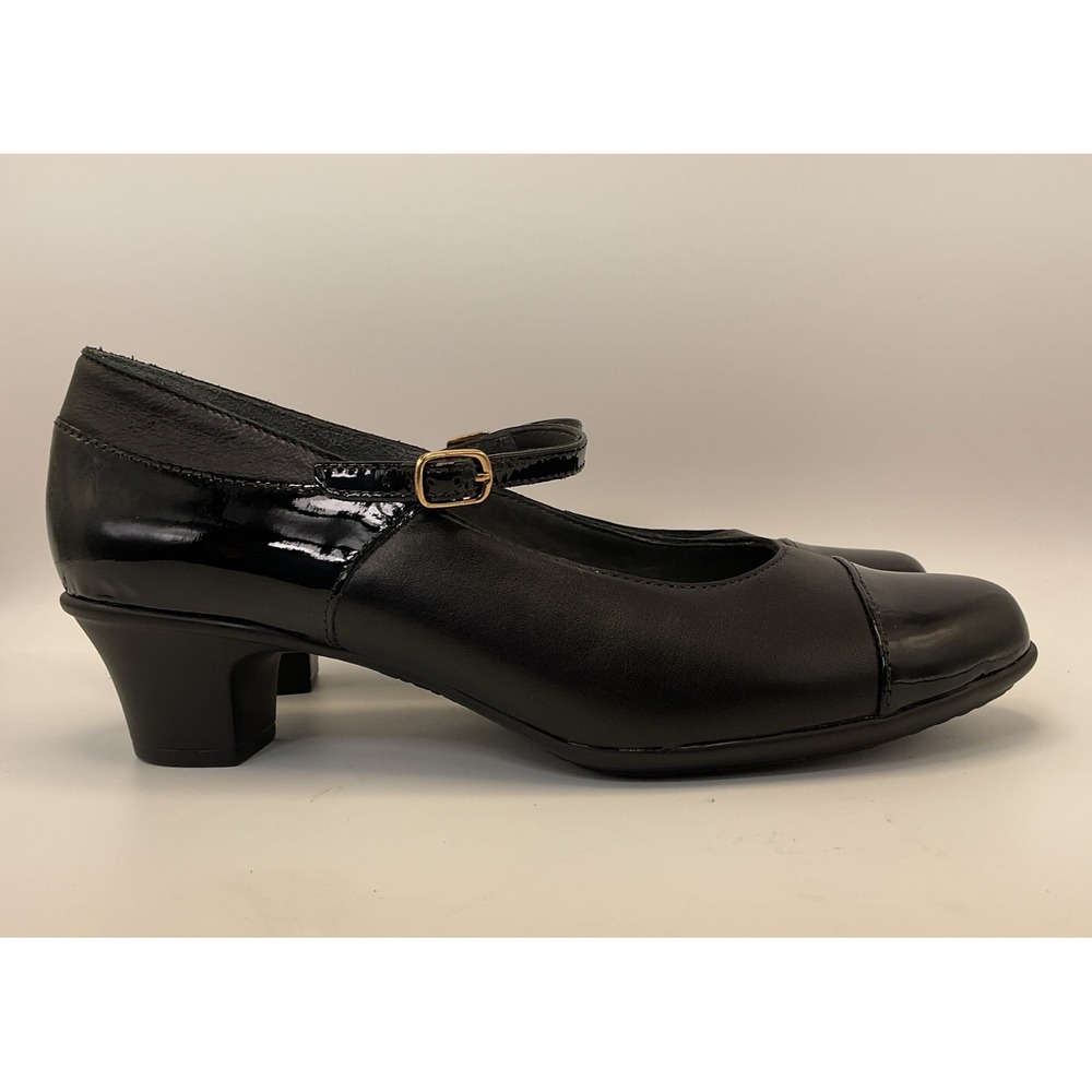 SAS Isabel Mary Jane Heels Black Patent Cap Toe Comfort Shoes Women's 9 Narrow